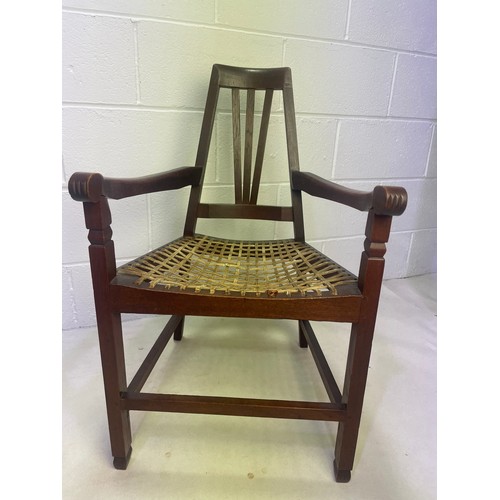 97 - Arts & Crafts Chair With Leather Weave Seat