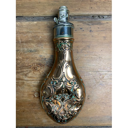 309 - Antique G & J. W Hawksley of Sheffield copper powder flask