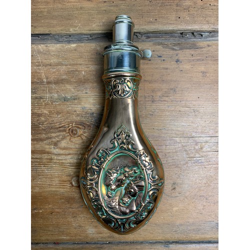 309 - Antique G & J. W Hawksley of Sheffield copper powder flask