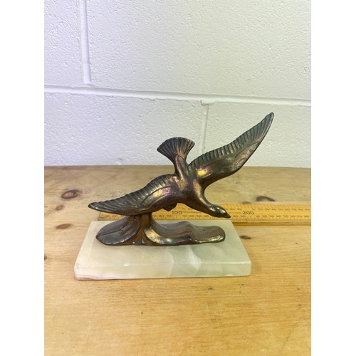 389 - Art Deco Cast Bronze Swooping Bird on Onyx Base