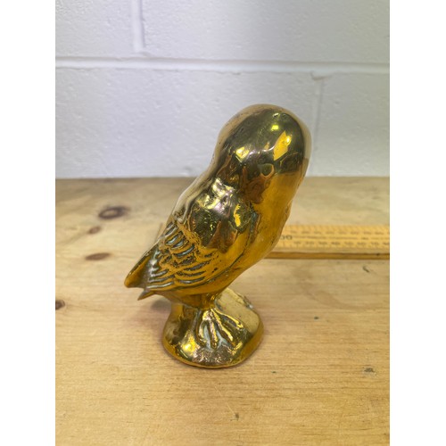 390 - Vintage Heavy Brass Owl Paperweight with Glass Eyes