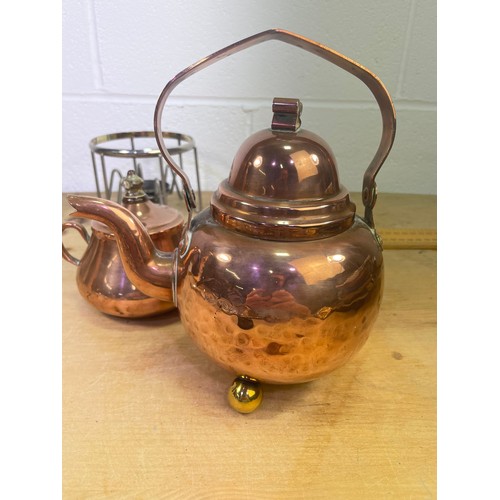 392 - Small Copper Kettle on Warming Stand & Tagus Sugar Bowl