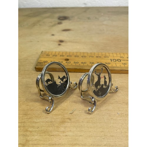 18 - Antique London 1912 Sterling Silver & Painted Glass Silhouette Place Holders 29.3g Gross