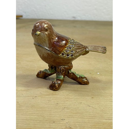 317 - Small Enamelled Brass Bird Trinket Box