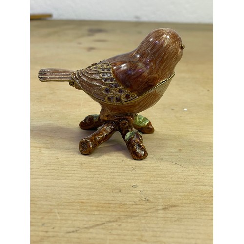 317 - Small Enamelled Brass Bird Trinket Box