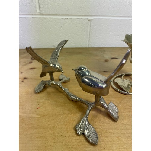 328 - Unusual Bird Centre Piece & Silver Plated Flower by Israel Sigmund Greenberg