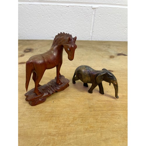 330 - Vintage Chinese Carved Tang Horse & Carved Elephant