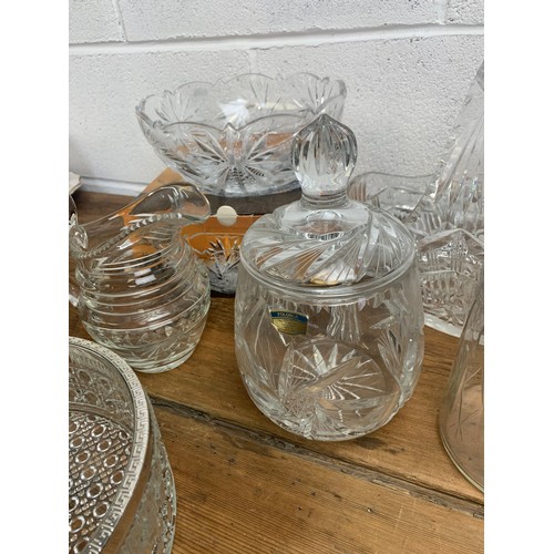 184 - Lead Crystal and Cut glass items inc. Two Jugs, Large Basket, Polonia, Bohemia etc