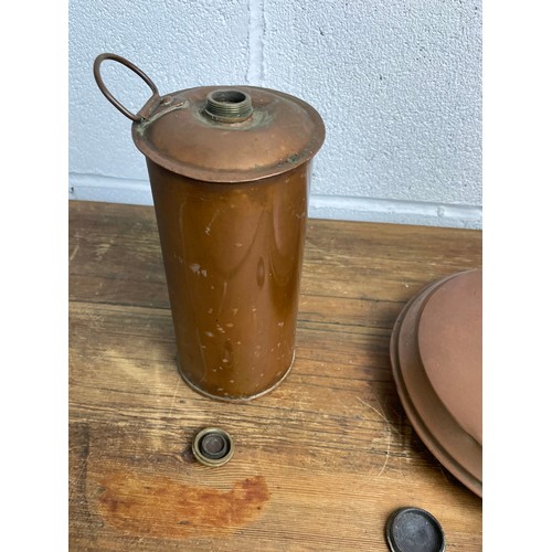 461 - Antique Copper Bed Warmer & Water Canteen