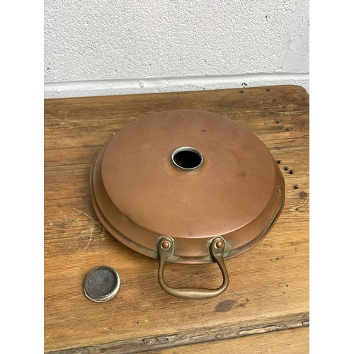 461 - Antique Copper Bed Warmer & Water Canteen