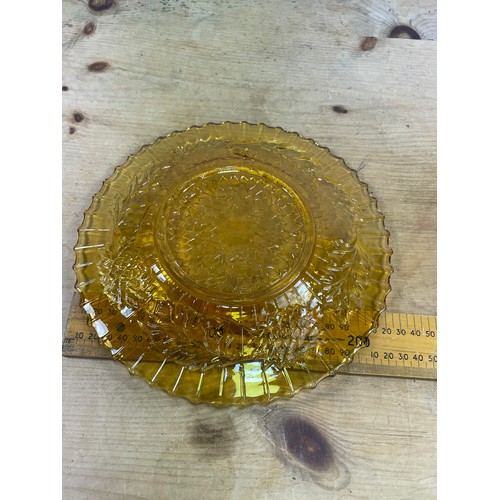 442 - Vintage Amber Glass Plate with Floral Design