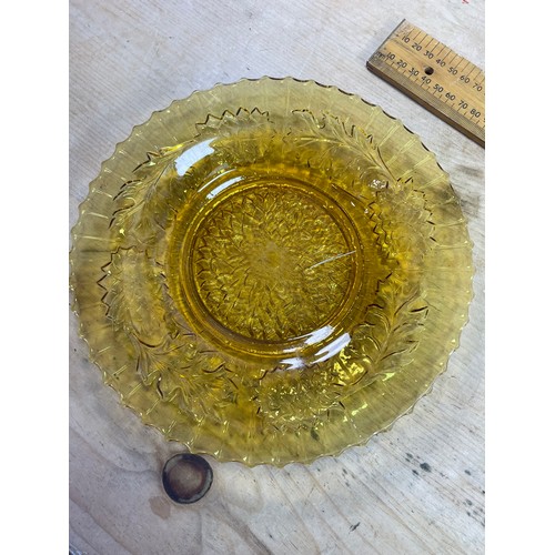 442 - Vintage Amber Glass Plate with Floral Design