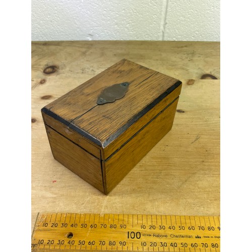 451 - Antique Lined Wooden Tea Caddy Box