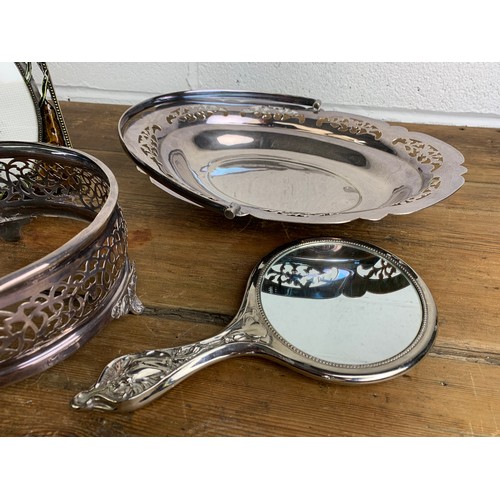 475 - Vintage metalware inc. Vanity set Mirror, tray and modern picture frame