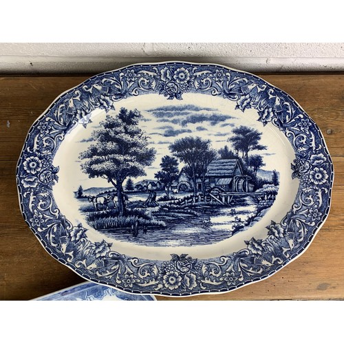 504 - Two Japanese made blue and white chargers and Hand Painted Serving Plate