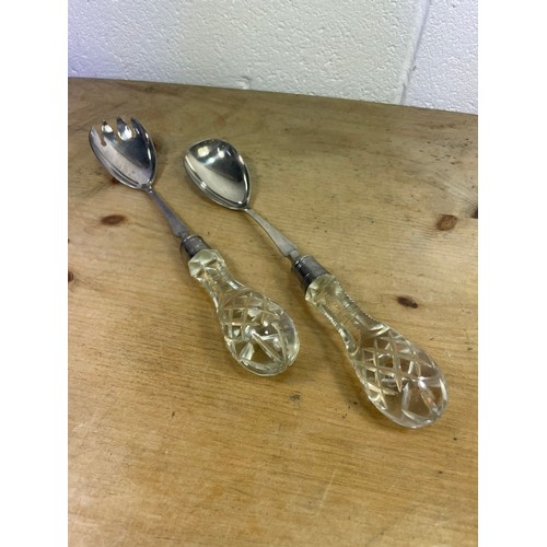 509 - Antique Cut Glass & Silver Plate Salad Servers