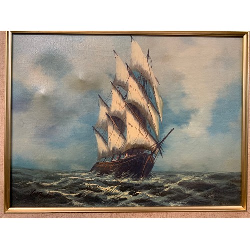 564 - Original Garcia signed Oil on Canvas and several vintage nautical prints