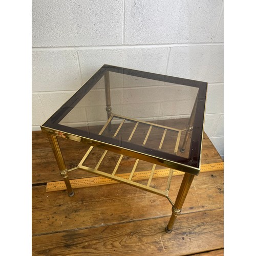 151 - Great Quality Hollywood Regency Style Brass & Smoked Glass Table