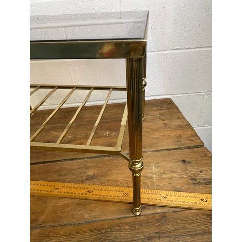 153 - Great Quality Hollywood Regency Style Brass & Smoked Glass Rectangular Table 1/2