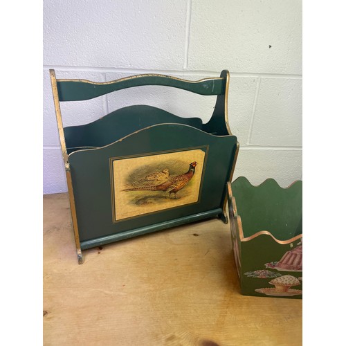 544 - Hand Painted Vintage Magazine Rack & Small Waste Basket