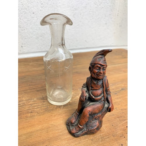 537 - Antique EPNS box, Antique cut glass bottle, small gnome type figure