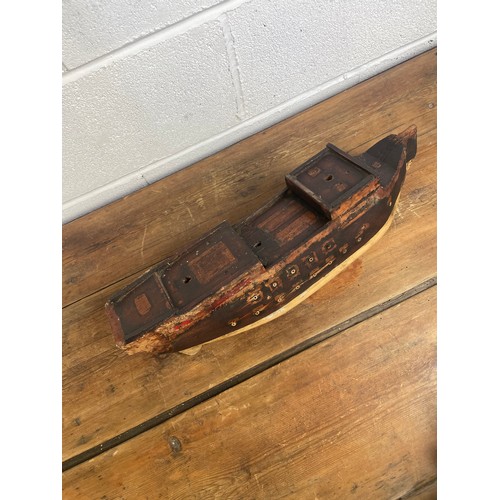 524 - Old Heavy Solid Wood Scratch Built Wrecked Galleon