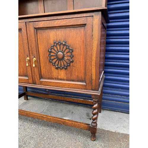 100A - Jacobean Revival Oak Dresser with carvings and barley twist legs - 105 x 46 x 194cm