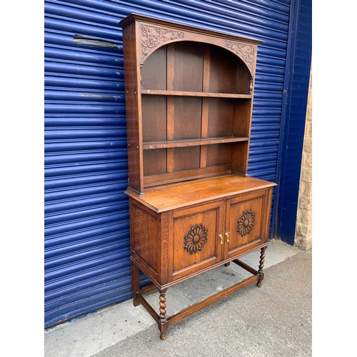 100A - Jacobean Revival Oak Dresser with carvings and barley twist legs - 105 x 46 x 194cm