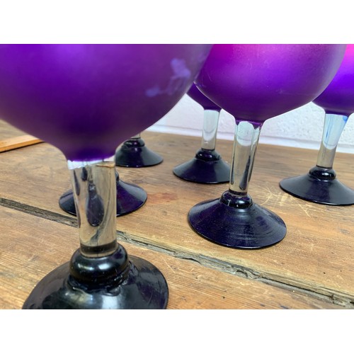 495B - Six Hand Blown Large Coloured and Frosted Glasses