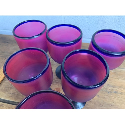 495B - Six Hand Blown Large Coloured and Frosted Glasses