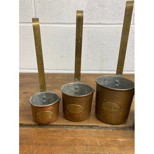 313A - Vintage tinned Copper and Brass Measuring Ladles