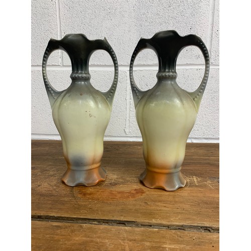 406A - Pair of Twin Handled Vintage German Vases a/f