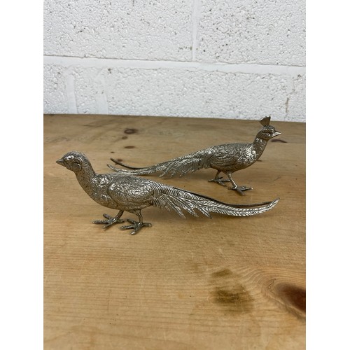 100 - Silver Plated Peacock & Peahen Figurines Menu Card Holders