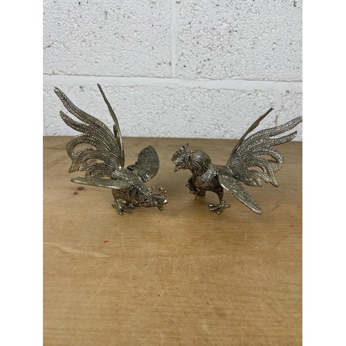 101 - Two Vintage Silver Plated Fighting Cockerel Table Decorations