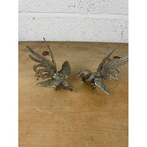 101 - Two Vintage Silver Plated Fighting Cockerel Table Decorations