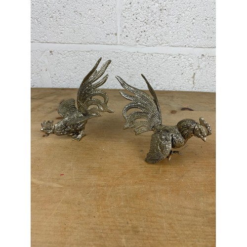 101 - Two Vintage Silver Plated Fighting Cockerel Table Decorations