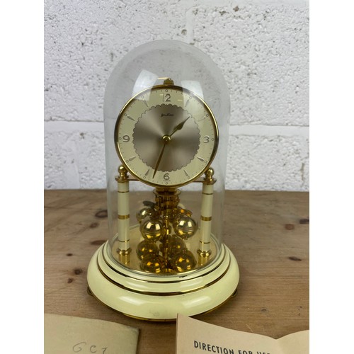 183 - Vintage Bentima 400 Day Anniversary Dome Clock Enamel & Brass with Key & Instructions