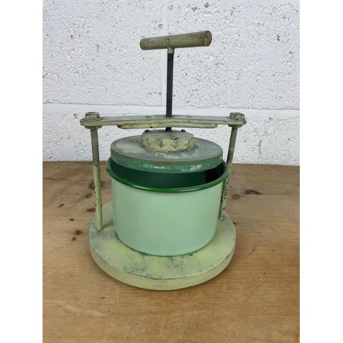 186 - Vintage Cheese / Kitchen Press With Enamel Bowl