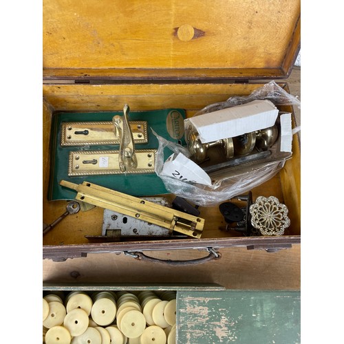 197 - Vintage Wooden Case With Door Furniture & Vintage Hole Punch