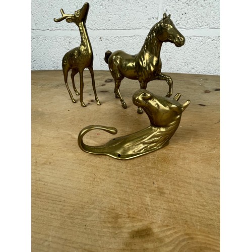 204 - Three Vintage Brass Items, Two Figurines & 1 Horse Coat Hook