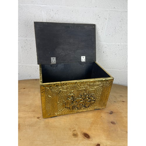 212 - Quality Vintage Brass Relief Log Box