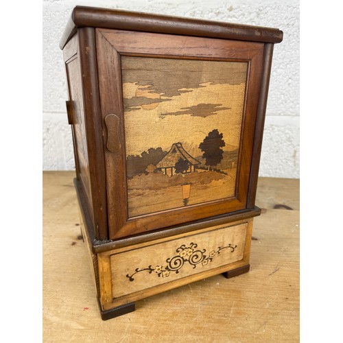 215 - Antique French Inlaid Marquetry Cigar Box Circa 1900. Cigarette Cabinet