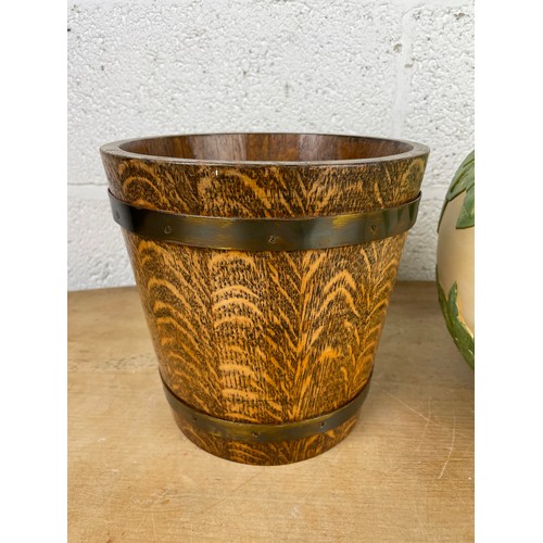 93 - Vintage Planter & Coopered Oak Bucket/Pot