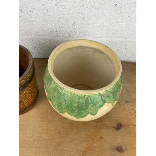 93 - Vintage Planter & Coopered Oak Bucket/Pot