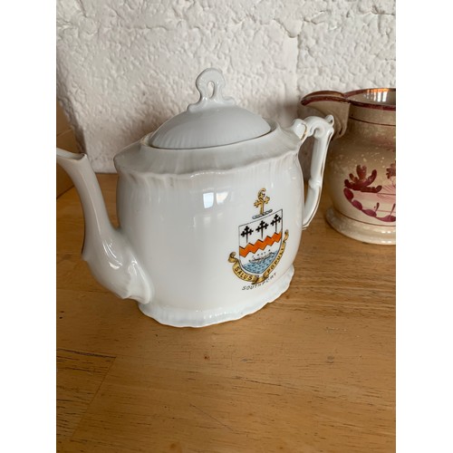 124 - Southport Crested Ware Jug and Tea Pot with Oriental Jug