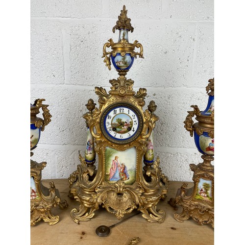 127 - Late 19th Century French Ormolu Mantle Clock & Garniture