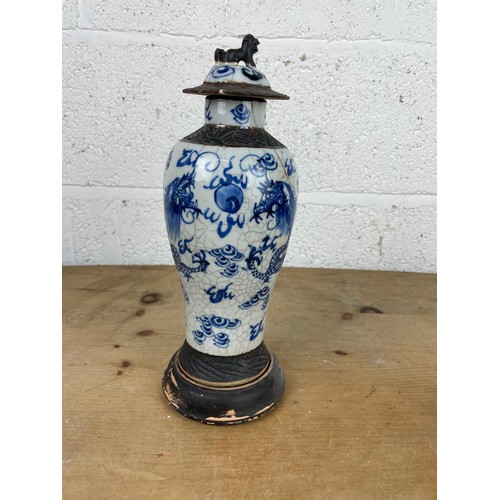 134 - Antique 19th Century Chines Bleu Crackle Glaze Vase