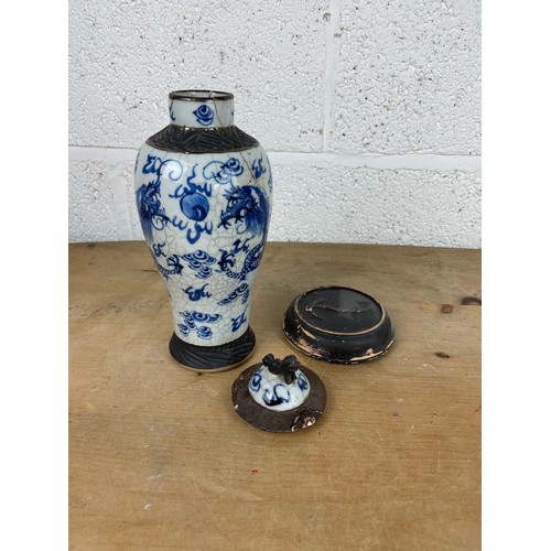 134 - Antique 19th Century Chines Bleu Crackle Glaze Vase