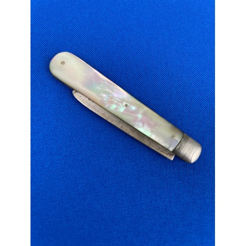 2 - 1873 Silver Fruit Knife with Mother Of Pearl Handle