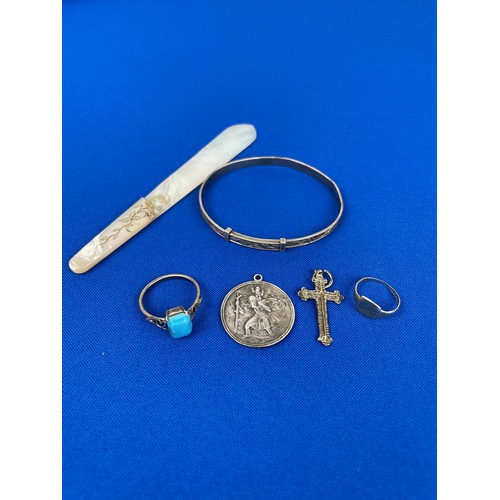 3 - Small Group of Silver Items Inc Bracelet, Rings & St Christopher